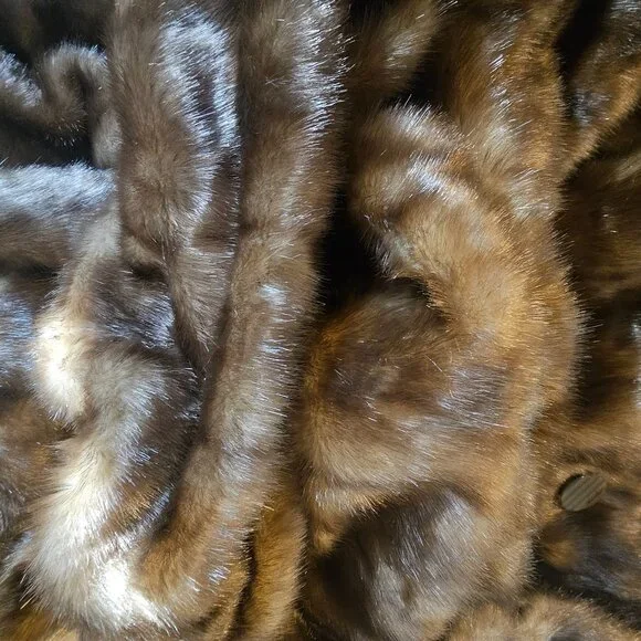 Vintage XS Rachel Zoe Horizontal Chestnut Faux Mink Cropped Fur Coat Soft - Picture 5 of 12